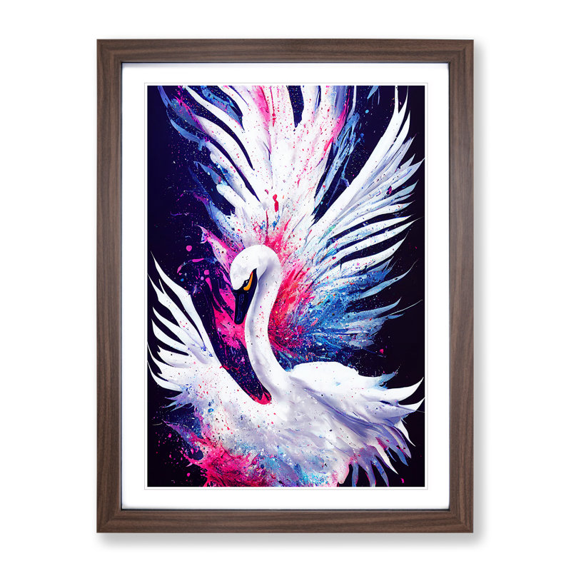 Vibrant Swan No.2 Abstract - Single Picture Frame Painting, 64cm H x 46cm W x 2cm D, Brown Framed