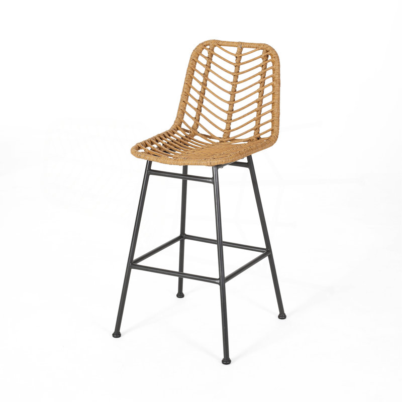 Tabourets de bar d'extérieur en osier (ensemble de 2), Brun clair / noir