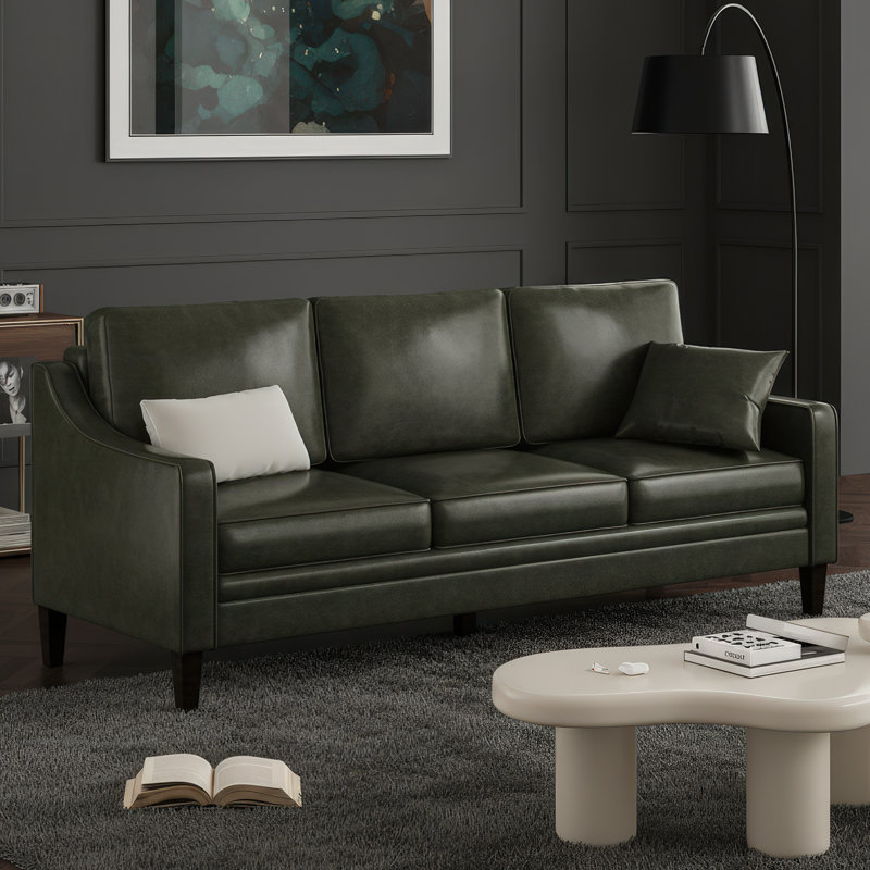 Mid-Century Faux Leather Green Sofa, Green