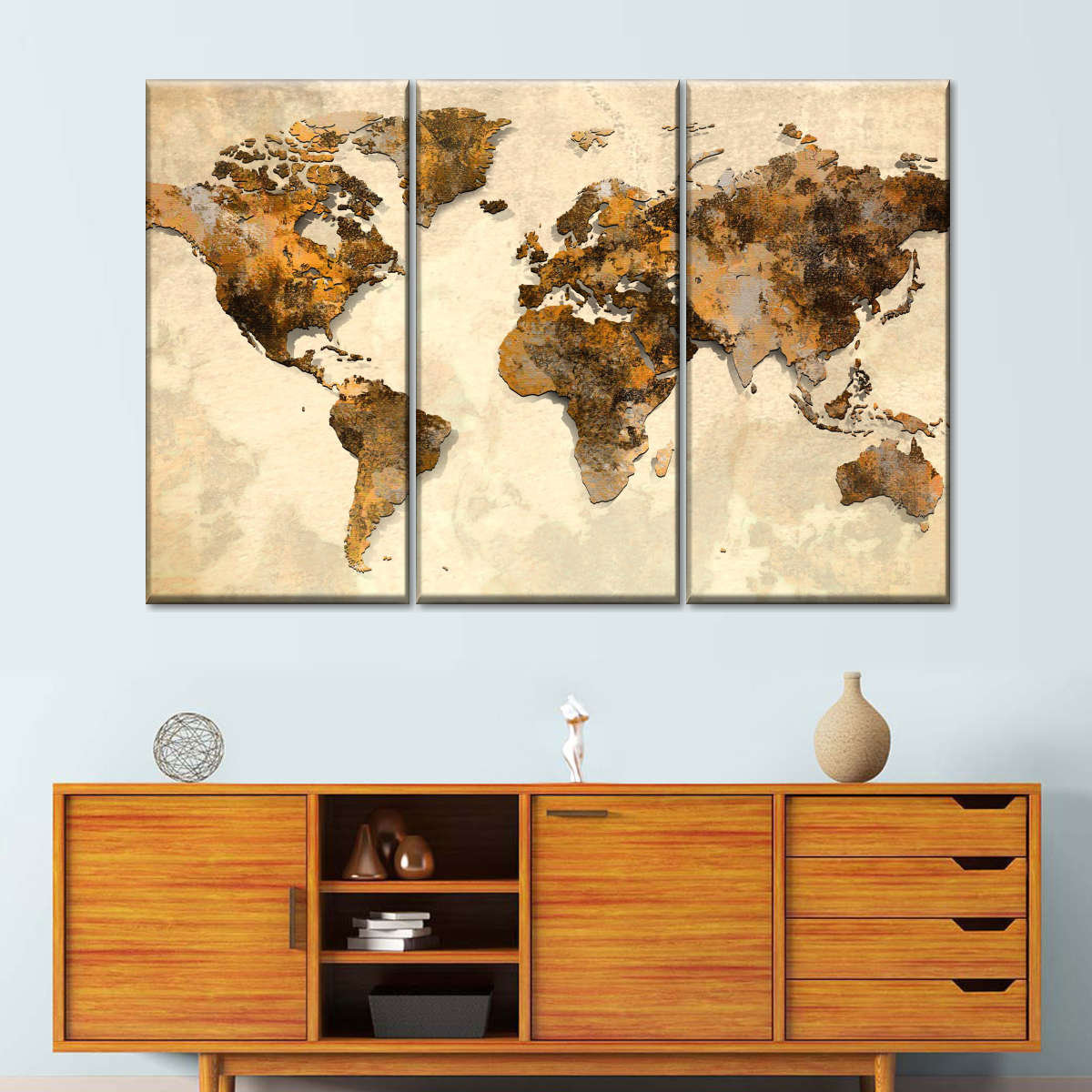 Elephant Stock Rustic World Map On Canvas 3 Pieces Set - Wayfair Canada