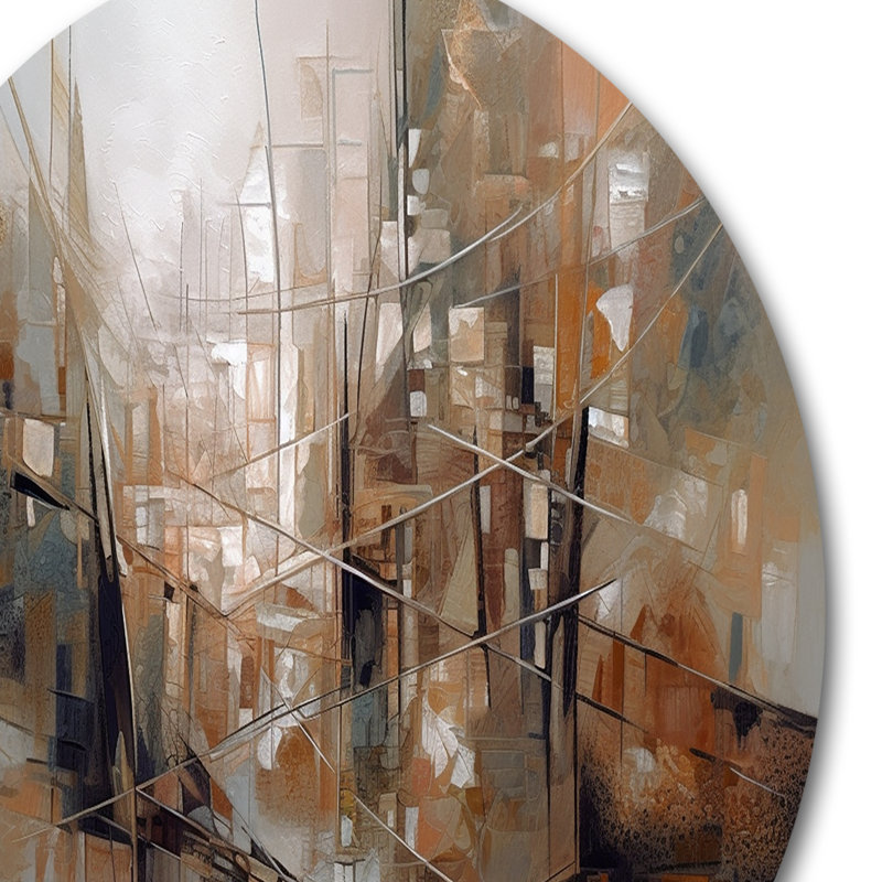 «Exploration cubiste des abstractions IV», art mural rond en cubisme abstrait, H 16 po x l 16 po x P 1 po