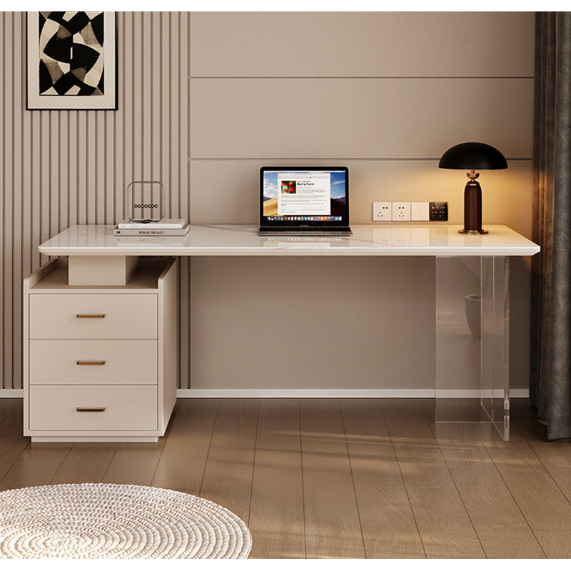 Bureau de table rectangulaire en pierre frittée avec 3 tiroirs, H 29,53 po x l 62,99 po x P 23,62 po
