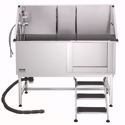 62 Inch Dog Grooming Bath Tub Stainless Steel W Stairs Water Filter