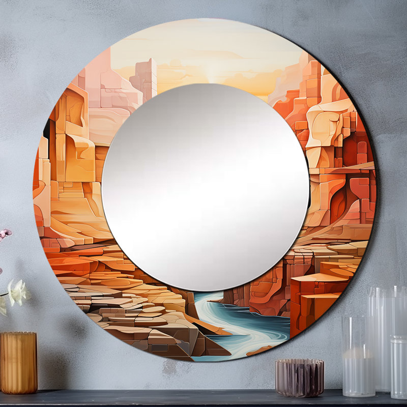 Rohtash abstrait Canyon Desert Storm II - miroir mural unique, miroir rond traditionnel, impression sur métal, 29 po x 29 po