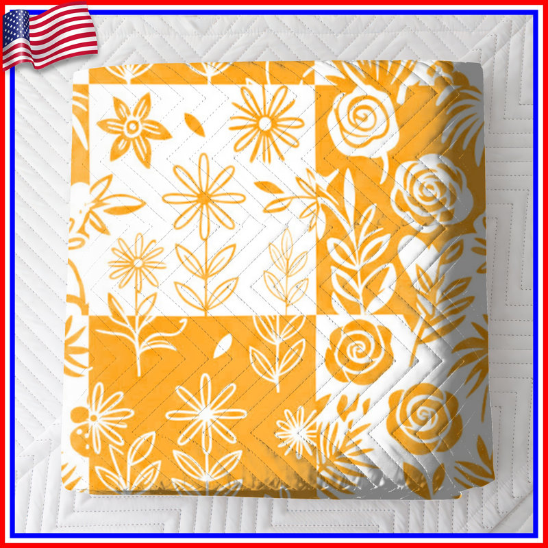 Couvre-lit matelassé à motif floral orange toutes tailles, Lit simple