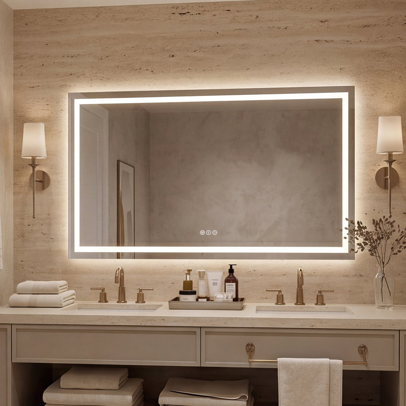 Miroir de salle de bain pour salle de bain, à DEL, anti-buée, rétroéclairé, fixé au mur, cadre blanc, 77 po x 36 po