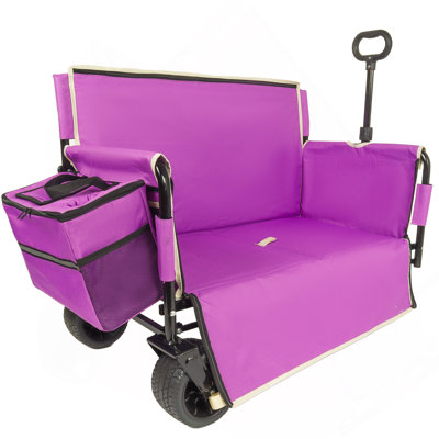 Chariot pliant 3-en-1 avec siège de banc et rangement, protection brevetée - comprend 1 sac de glace, 500 lb de poids lourd, roues tout-terrain d'une capacité de 180 L pour le camping, la plage, les sports, le jardin et le mauve
