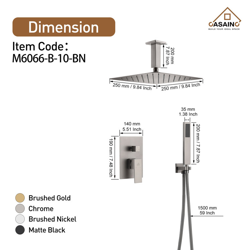 Brushed Nickel Dual Ceiling Mount Rain Shower System with Handheld