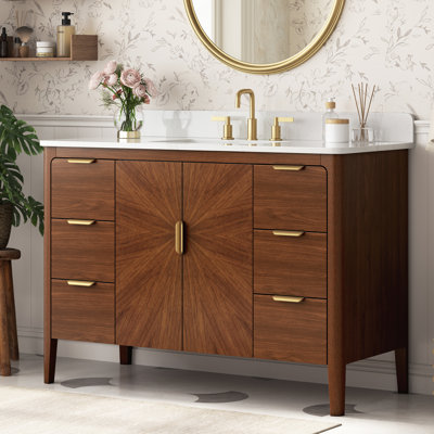 Meuble-lavabo autoportant Korde Salerno de 48 po avec plateau en quartz blanc Calacatta