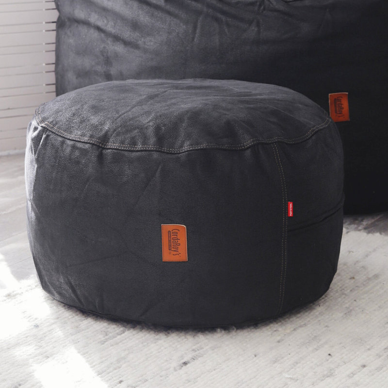 Faux Leather Pouf, Black Faux Leather
