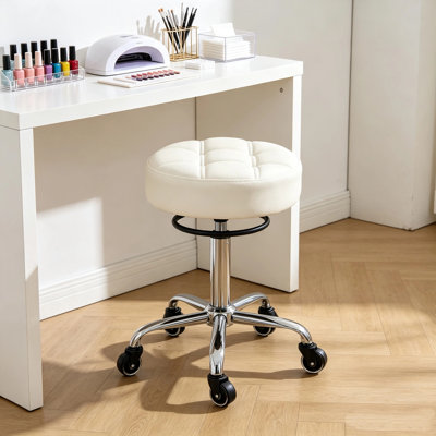 Tabouret de laboratoire ergonomique réglable à hauteur réglable sans dossier et pivotant en cuir de polyuréthane, tabouret de travail pour salon, bureau, maison, noir, blanc