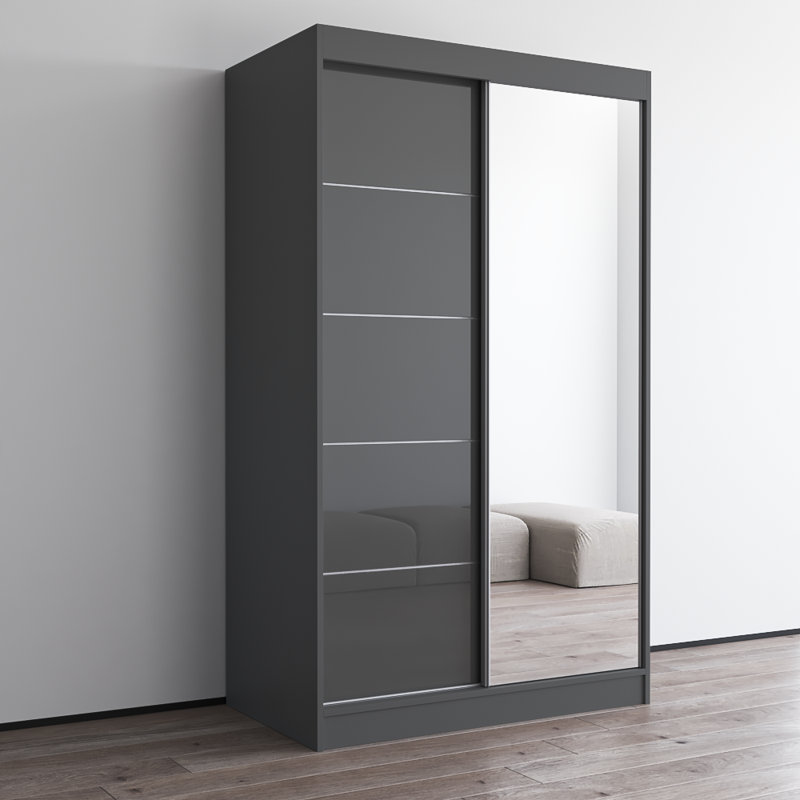 Aria 2D Grey Wardrobe with Mirror, Grey, 80" H x 47" W x 25.5" D