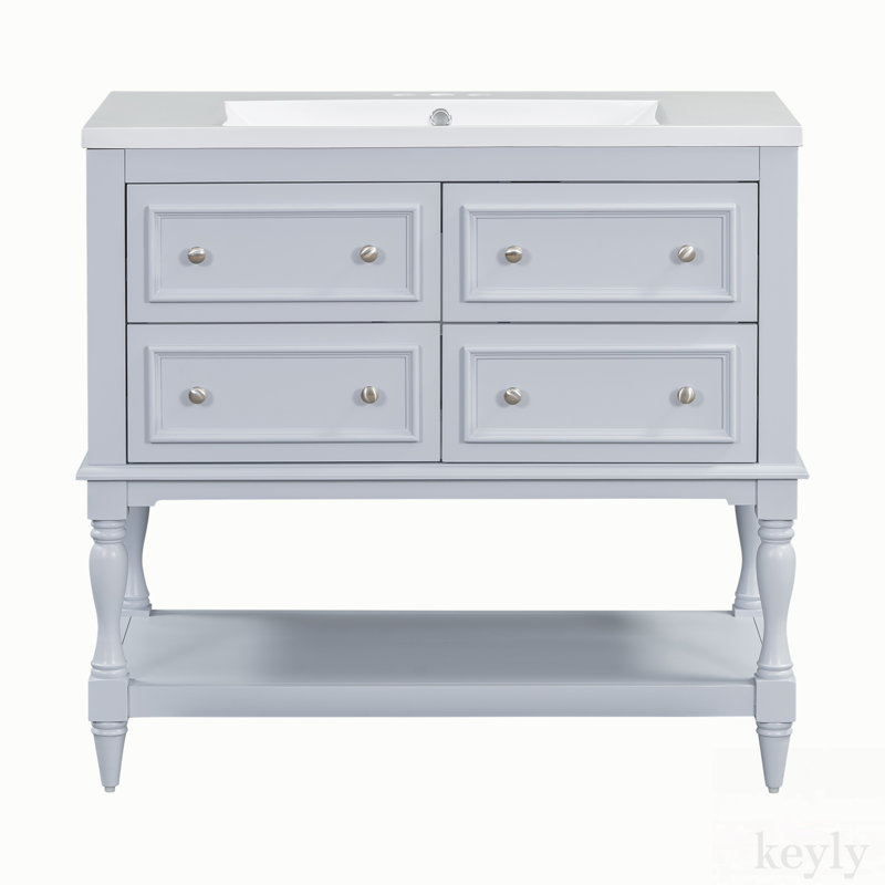 Meuble-lavabo simple 36 po avec plateau en résine et miroir Dredyn, Bleu