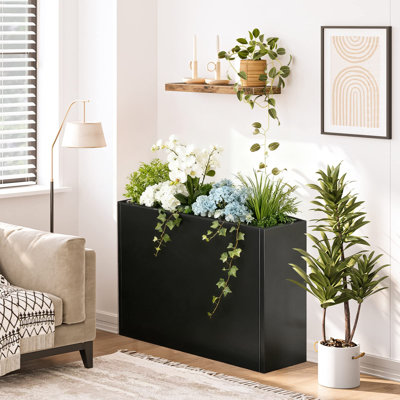 Boîte à fleurs en métal L 38 po x l 13 po x H 30 po, grande boîte rectangulaire pour l'extérieur avec tablettes amovibles pour porche, jardin, patio, cour (noir)