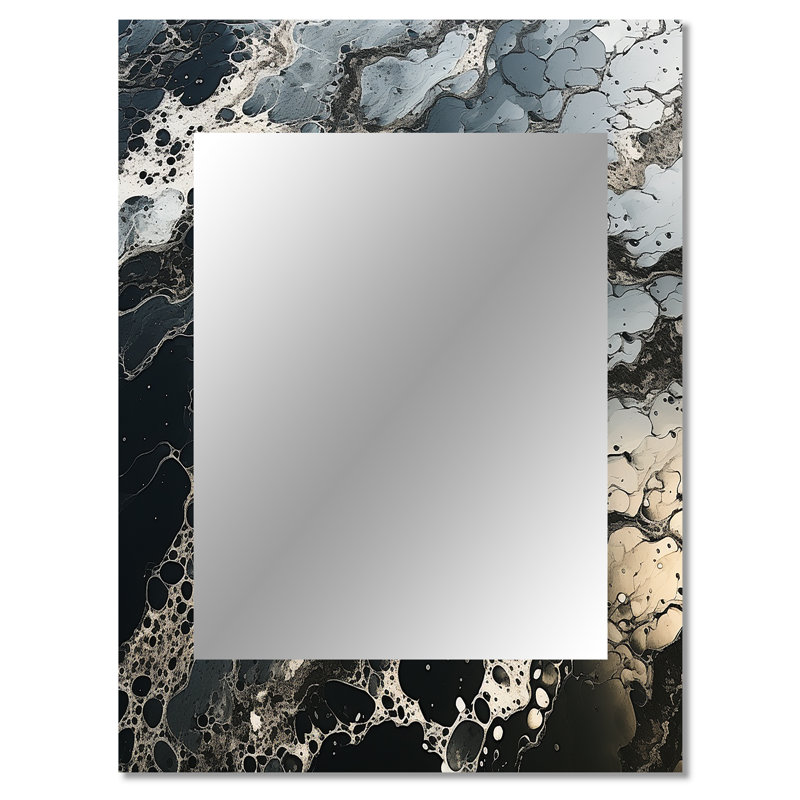 Noir et blanc, liquide encre rivière II - miroir à encre liquide, miroir mural noir unique, art imprimé en métal