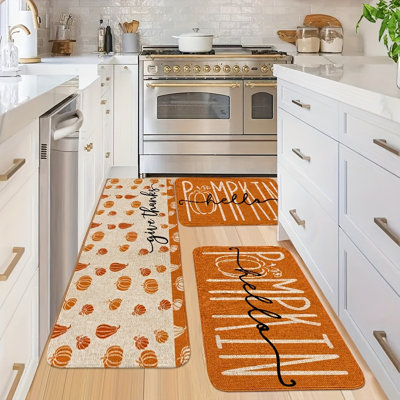 Thanksgiving Pumpkin Kitchen Mat Set (2/3 pcs) - Soft, Non-Slip & Stain-Resistant Flannel Rugs