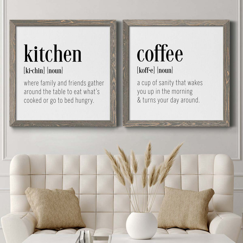 Kitchen Kitchen - Ensemble de 2 encadrements d'art textuel sur toile, H 27,5 po x l 55 po x P 1,5 po, Cadre gris