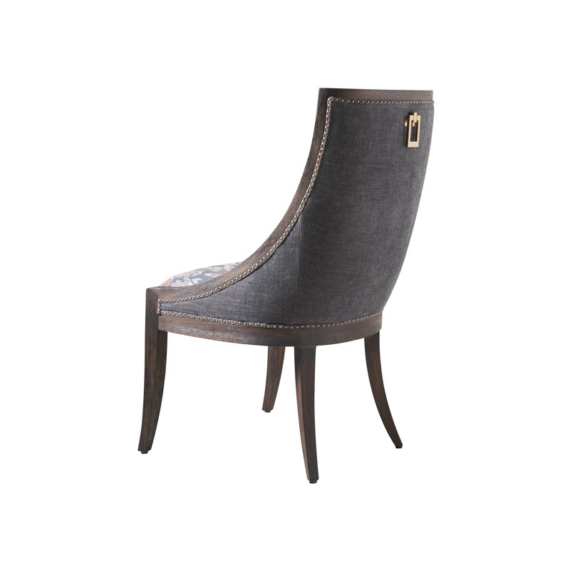 Chamberlain Upholstered Back Side Chair, Floral/Black Polyester Blend, Walnut, Old Brass
