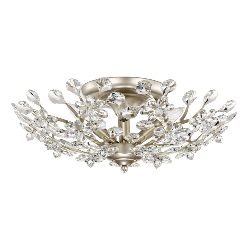 Isabel 5-light 21" Crystal Glass Flowers Blooms Flush Mount, Brushed Silver-ish Champagne