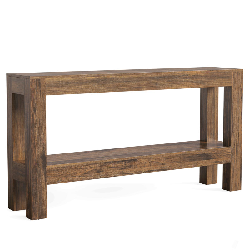 62.99" Farmhouse  3-Tier Brown Narrow Wood Console Table With Storage For Entryway Sofa Table, Entrance, Living Room