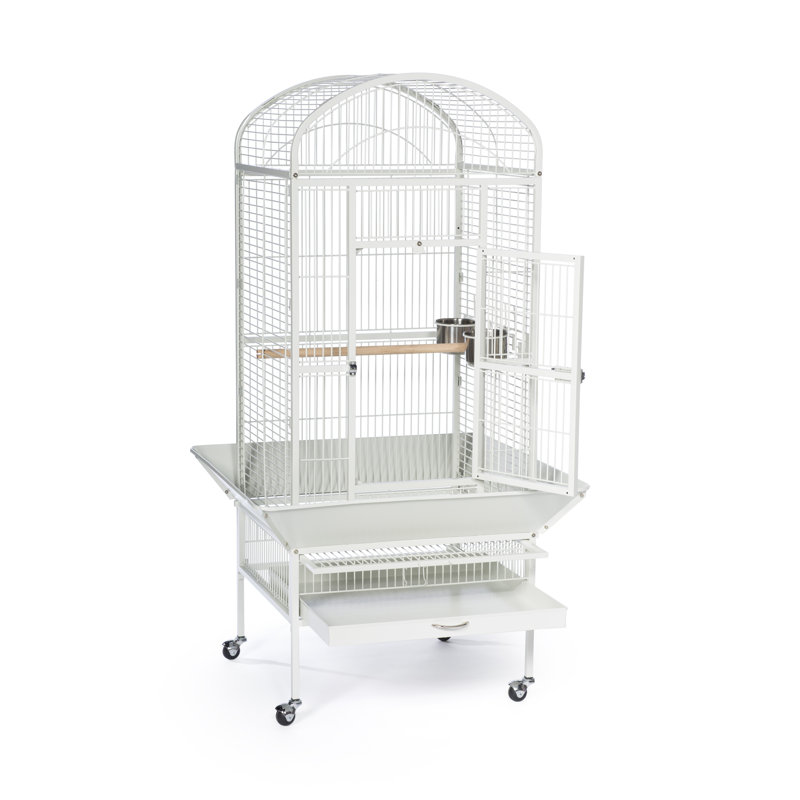 Chalk White Medium Dome Top Bird Cage with Wheels