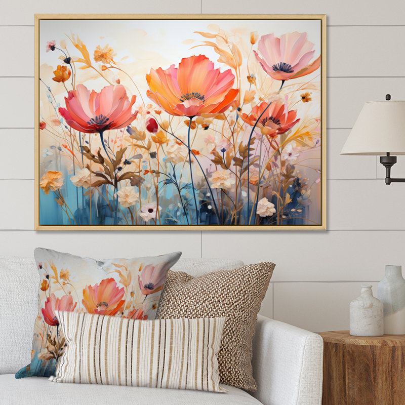 Corail orange fantaisiste botanique sauvage II - impression, H 16 po x l 32 po x P 1 po, Cadre naturel flottant