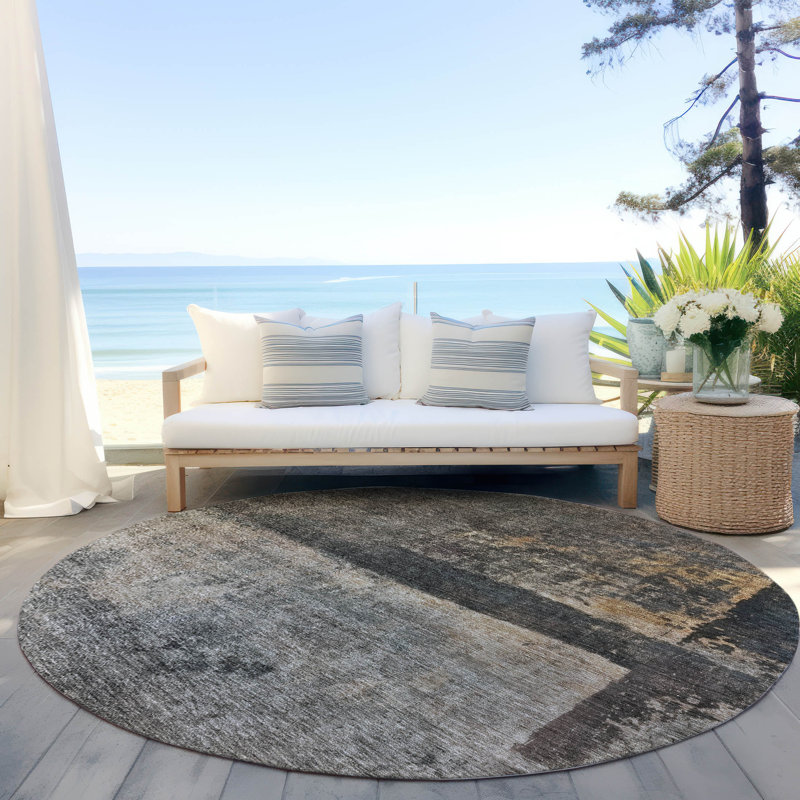 Mehriza Brown Washable Indoor-Outdoor Rug - , 8' x 8'