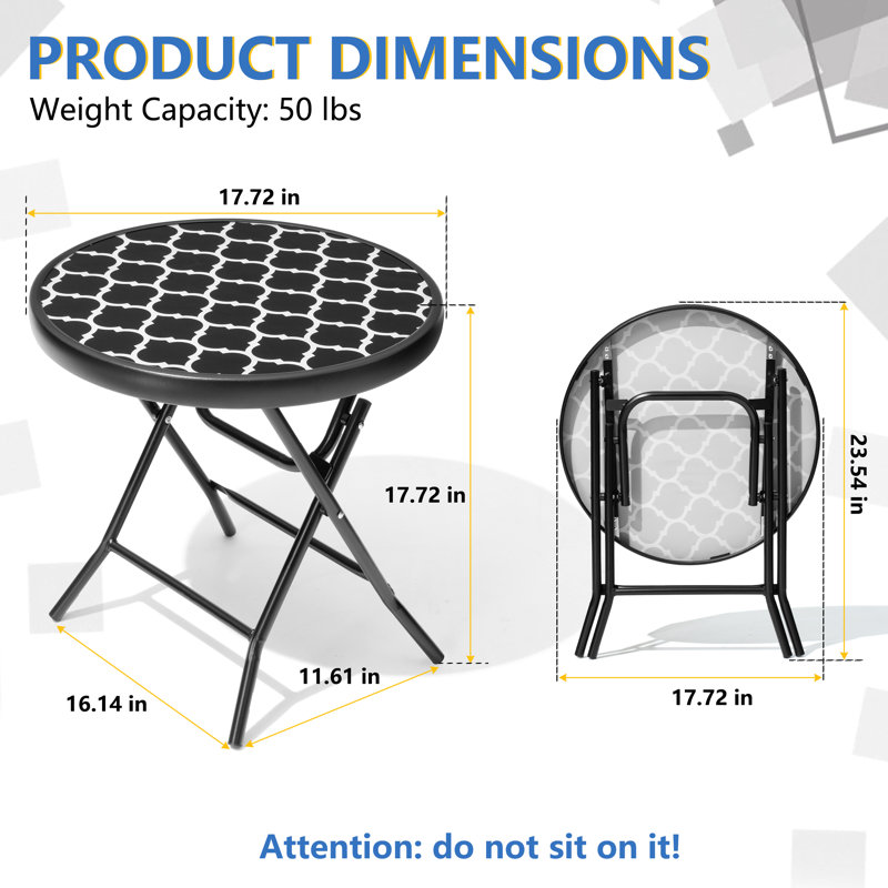 Folded Glass Round Outdoor Side Table, 2, Black/White