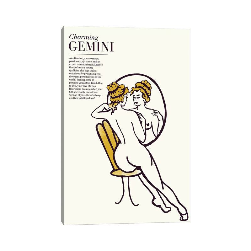 Zodiac Gold Gemini par The Whiskey Ginger - Toile tendue avec châssis sur toile tendue, H 26 po x l 18 po x P 1,5 po