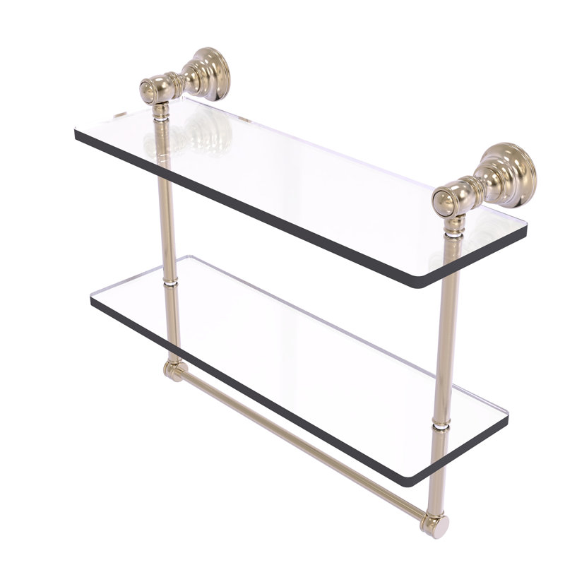 Étagère en verre 2 pièces avec barre à serviettes Freyja, H 5,54 po x l 16 po x P 9,5 po, Étain antique