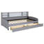 Lit plateforme simple tapissier avec rangement et tiroirs, gris
