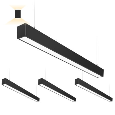 4FT LED Linear Light Fixture 4 Pack, 30/40/50W Selectable, 3000K-6500K Dimmable, Black Linkable Linear Lighting for Kitchen, Garage, Office