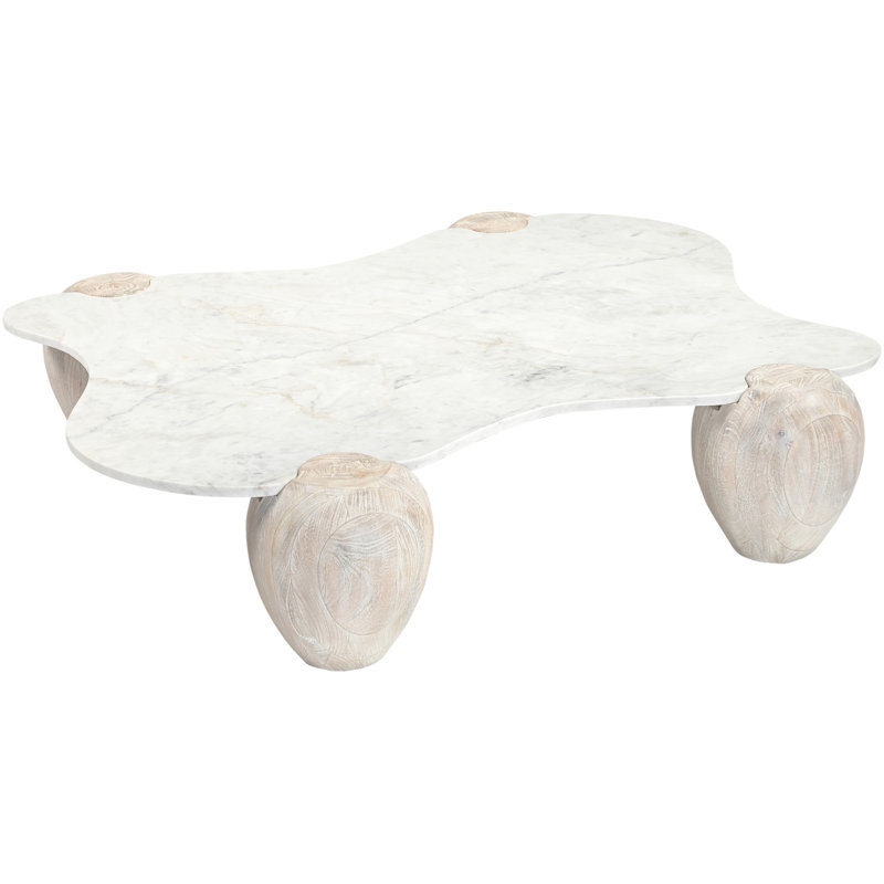 Liona Danise Marble And Acacia Wood Coffee Table, White