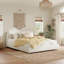 Structure de lit tapissier très grand / très grand - tissu de lin, pieds en bois massif, mobilier de chambre blanc minimaliste-2003172627