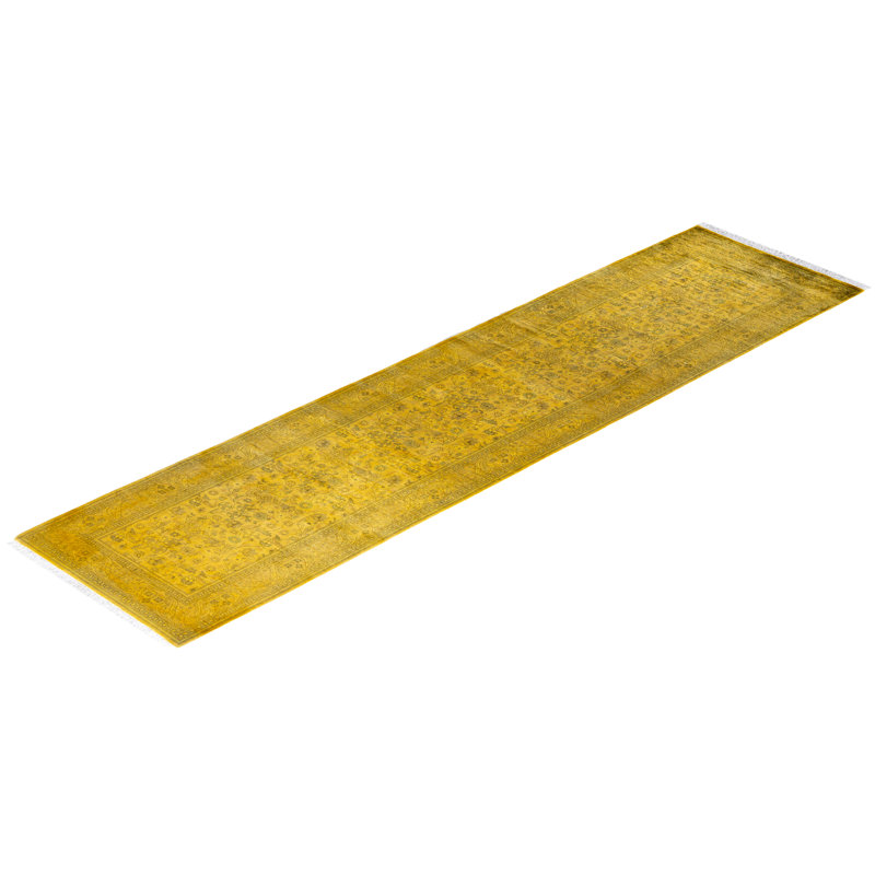 Overdyed Hand-Knotted Wool Modern-Contemporary Yellow Runner 2' 7" x 10' 3"