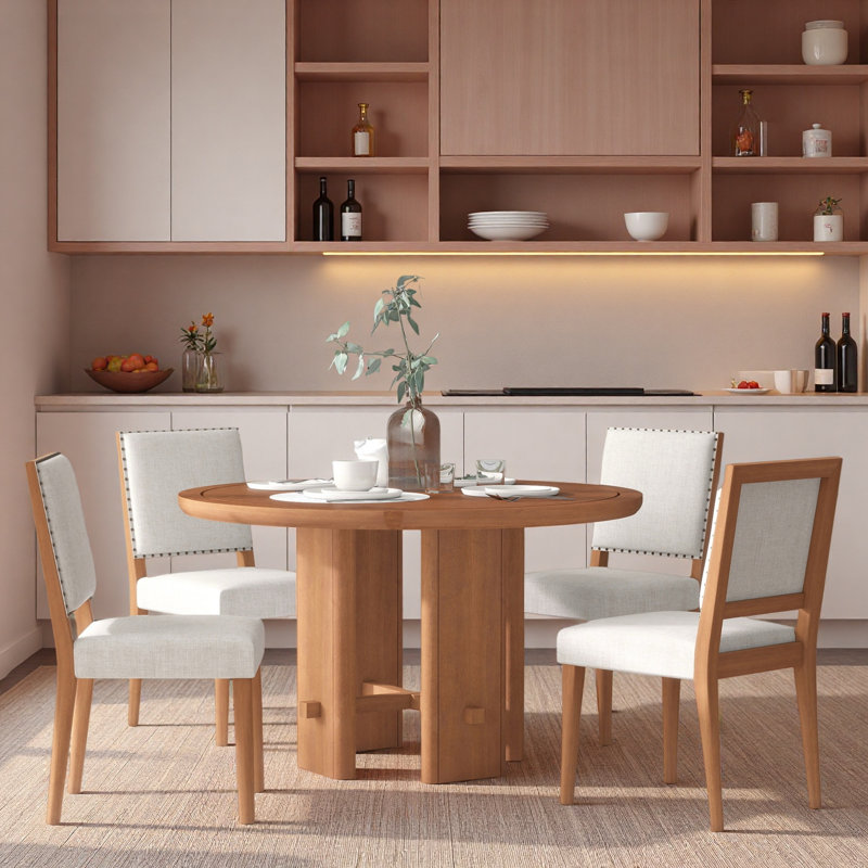 Table de salle à manger 5 pièces avec 5 chaises rembourrées, Brun, Brun