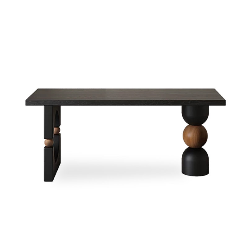 Bureau rectangulaire en bois massif noir et brun noisette, H 29,53 po x l 86,61 po x P 23,62 po
