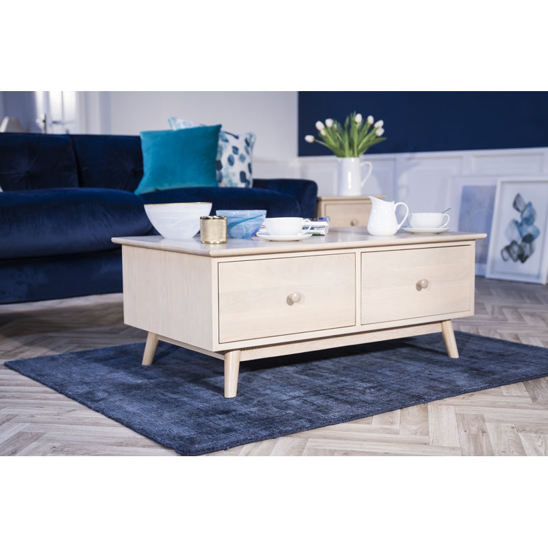 Colby Solid Wood Four Leg Coffee Table, Light Oak