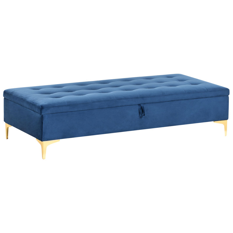 Aberdeen 158cm Wide Velvet Rectangle Standard Ottoman with Storage, Blue