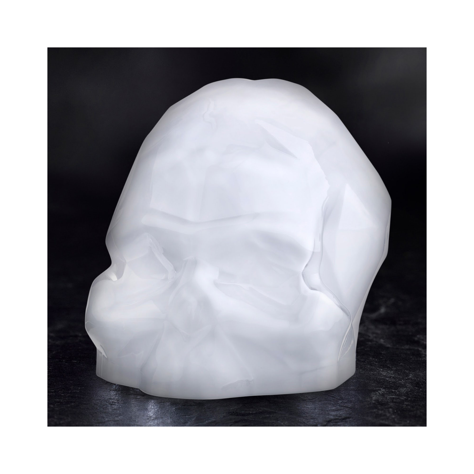 Memento Mori Faceted Skull, 8.27" H x 10.24" W x 7.8" D, White Glass
