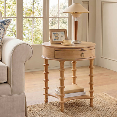 Golsner Alban Farmhouse 24" Tall End Table with Storage Drawer and Pull-out Shelf