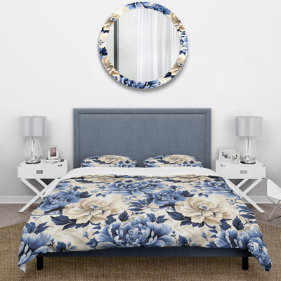 Ensemble de housse de couette blanc et bleu Damask Breeze III - Damask