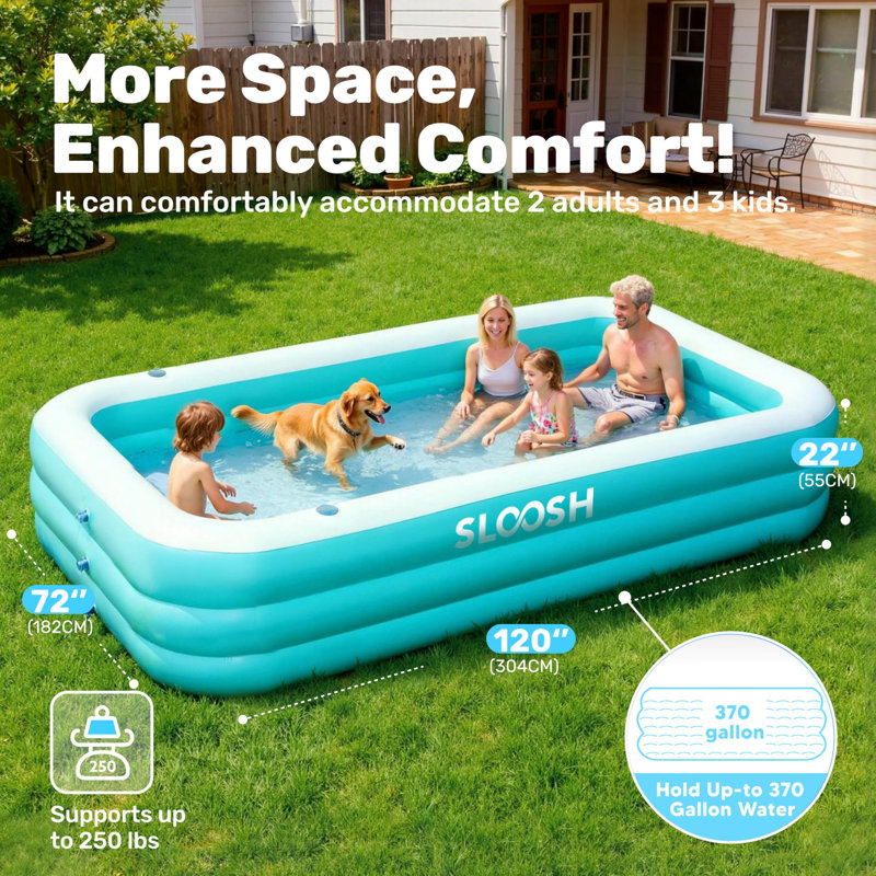Piscine gonflable de 120 po x 72 po x 22 po avec sièges, Cyan