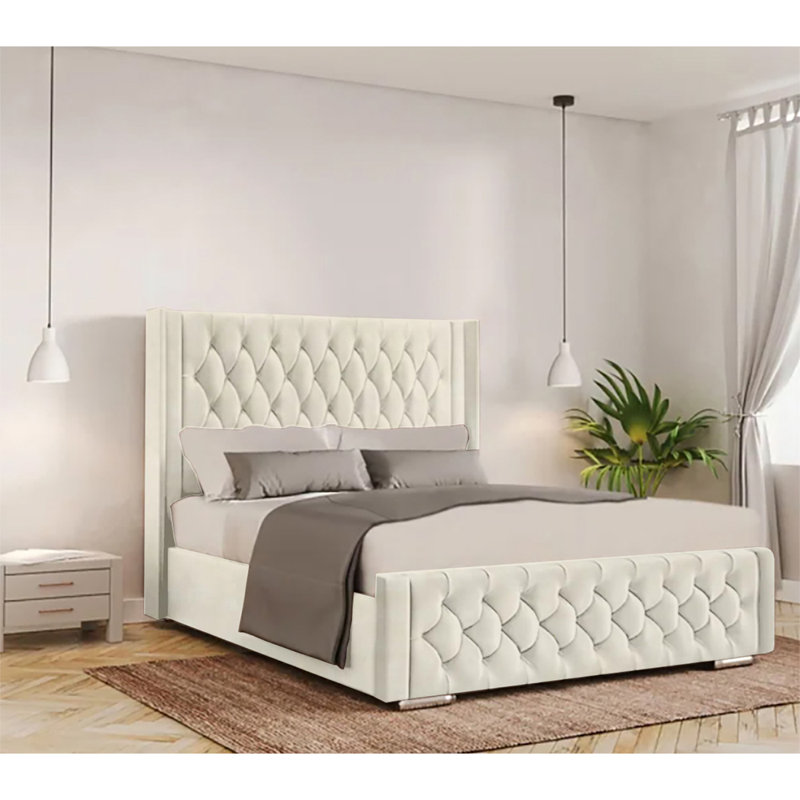 Athlene Upholstered Bed Frame, Double (4'6), Cream