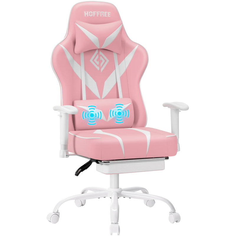 Ergonomic Massage Gaming Chair With Adjustable Armrests, Pink