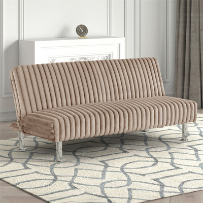 Futon Sofa Contemporary Style Easy Convert Into Bed With Extra Support Leg Armless Chrome Finish Base Legs
