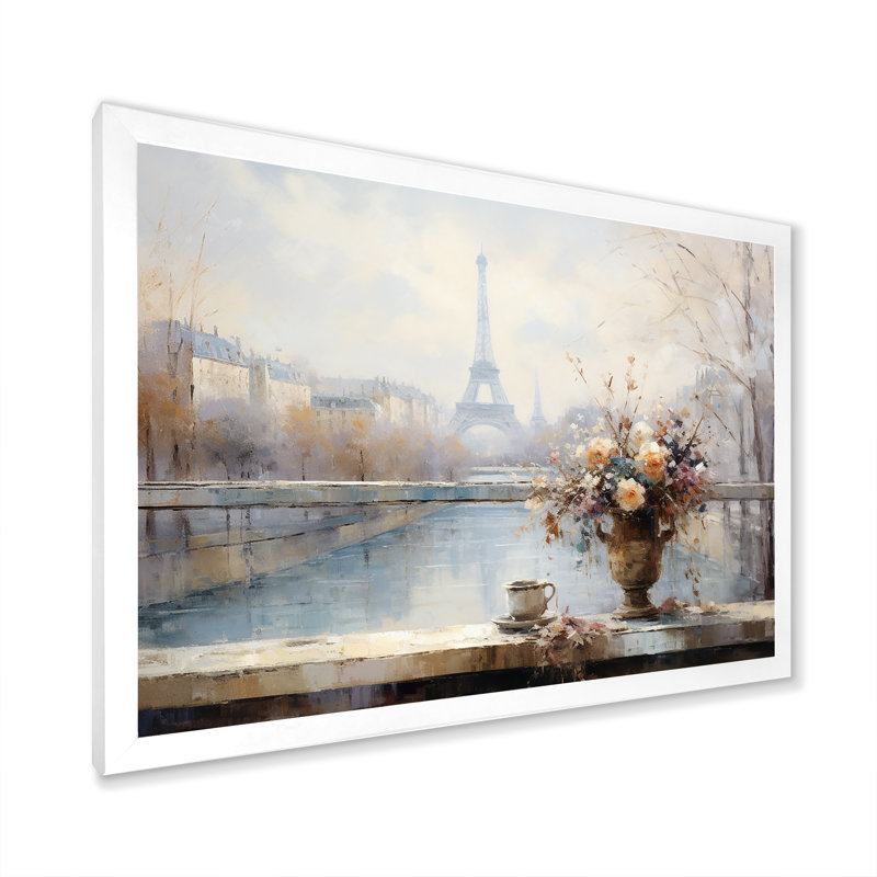 Hiver Paris, Tour Eiffel, ville charmante IV - Art mural de Paris, Cadre de coin blanc fermé, H 24 po x l 32 po x P 1 po