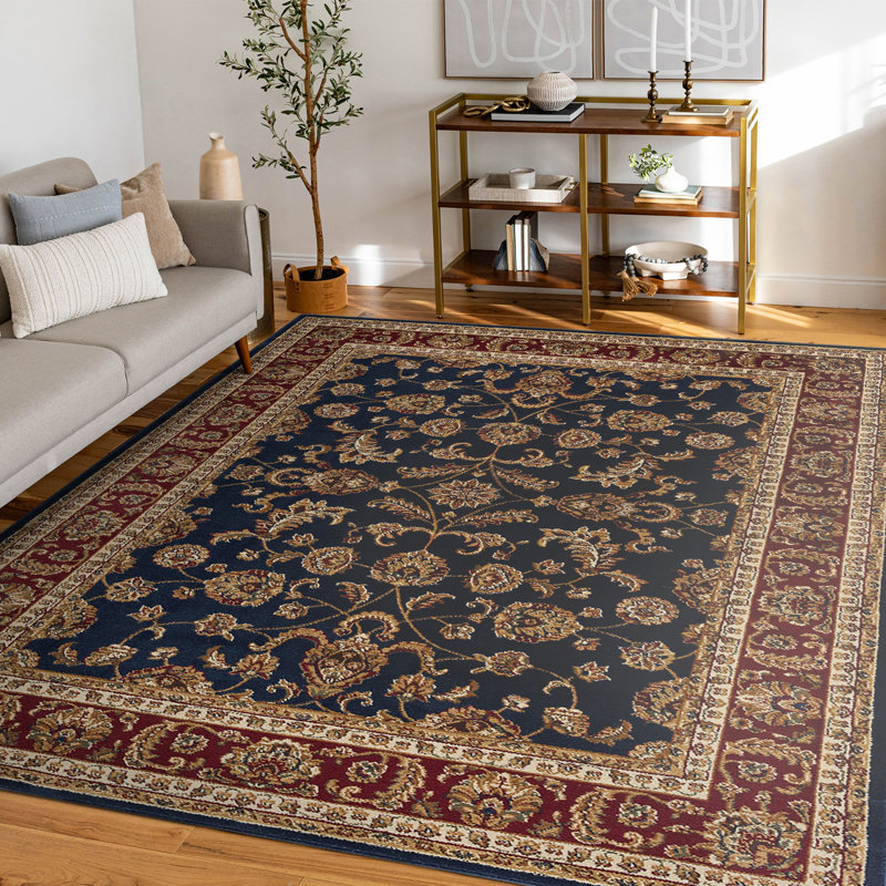 Tapis oriental bleu marine / rouge Clarence, Rectangle 5 pi 3 po x 7 pi 3 po