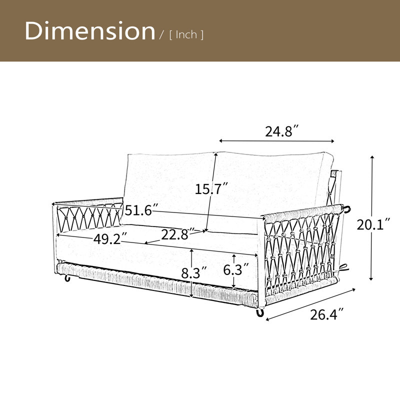 Canapé 1 pièce en corde tissée avec coussins pour 2 chaises de patio, cour et balcon, Noir