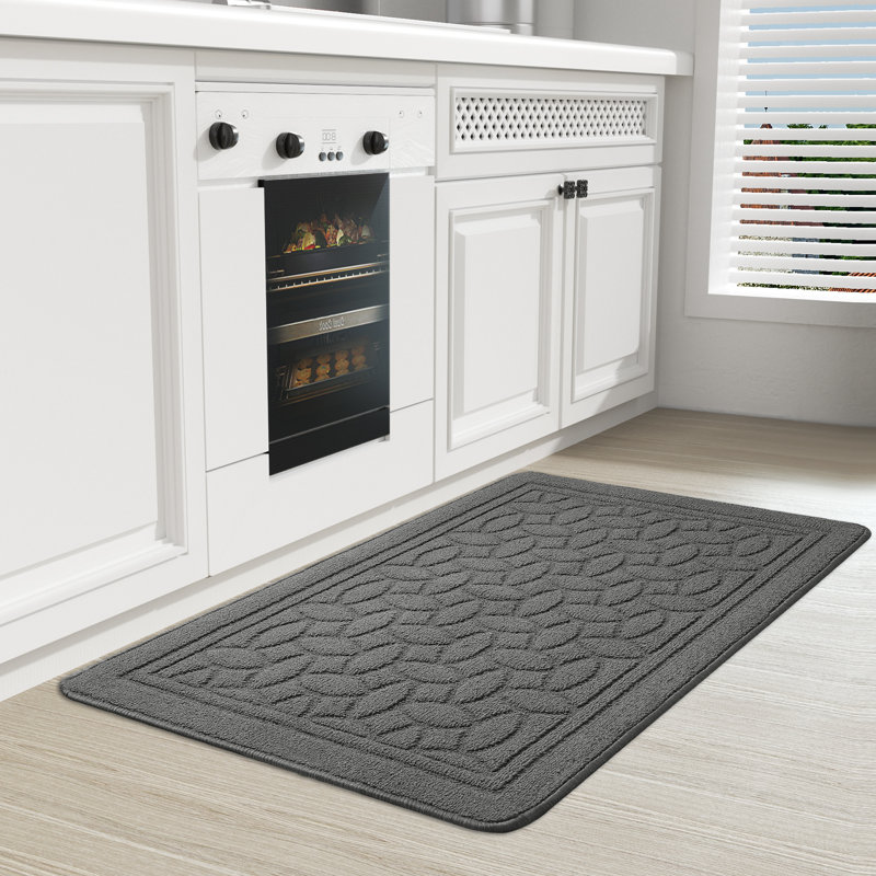 Floral Water Resistant Non-Skid Kitchen Mat, Gray, Rectangle 2' x 3'3"